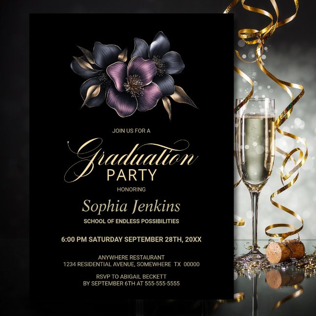 Dusty Pink and Grey Floral Graduation Party Invitation (Creator Uploaded)
