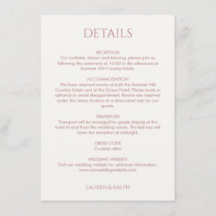 Dusty Pink and Ivory Monogrammed Wedding Details Enclosure Card