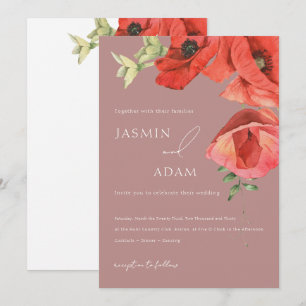 Dusty Pink and Red Poppies Wedding Invitation