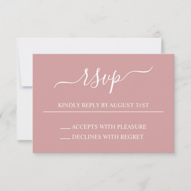 Dusty Pink and White Elegant Wedding RSVP Card (Front)