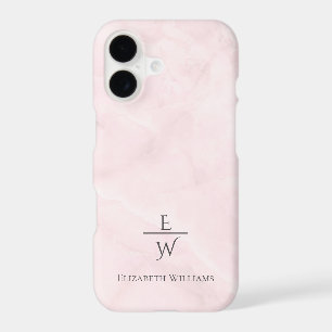 Dusty pink and white marble glitter personalized iPhone 17 case