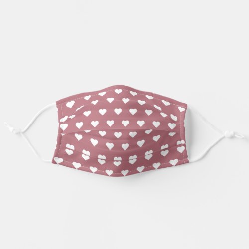 Dusty Pink and White Polka Dot Hearts Adult Cloth Face Mask