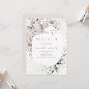 Dusty Pink and White Rose Sweet 16 Invitation