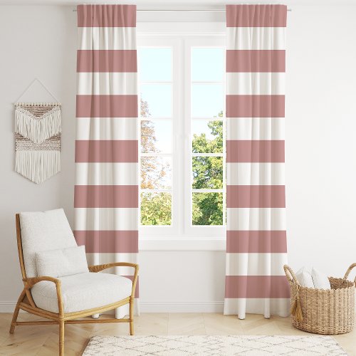 Dusty Pink And White Wide Horizontal Stripe Blackout Curtains