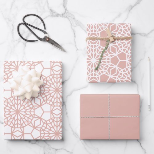 Dusty Pink Arabesque Geometric Pattern Wrapping Paper Sheets