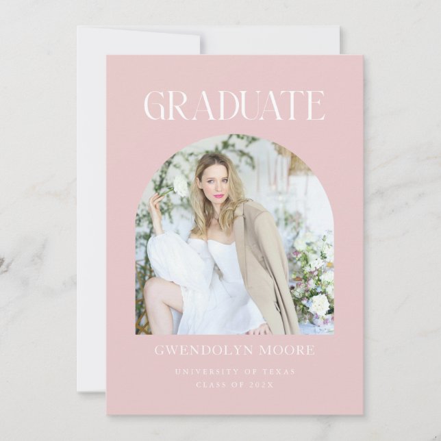Dusty Pink Arch Photo Graduation Announcement Card (Front)