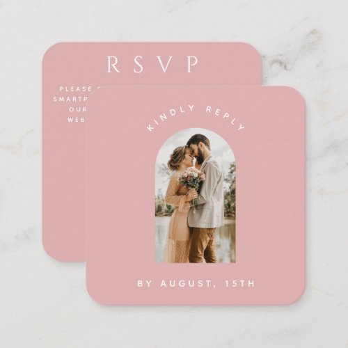 Dusty Pink Arch Photo QR Code Online Wedding RSVP Enclosure Card