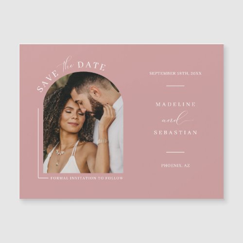 Dusty Pink Arch Photo Save the Date Magnetic Card