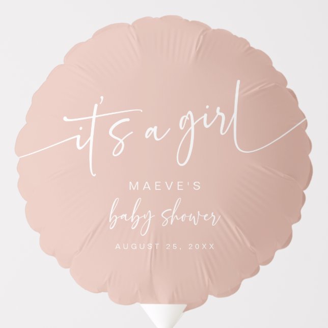 Dusty Pink Baby Shower Balloon It's a Girl Modern (Front)