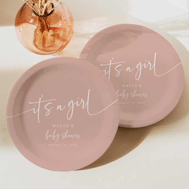 Dusty Pink Baby Shower Paper Plate Modern Girl (Creator Uploaded)