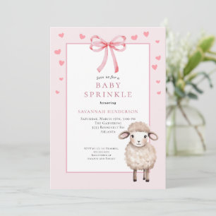 Dusty Pink Baby Sprinkle with Bow and Cute Lamb  Invitation