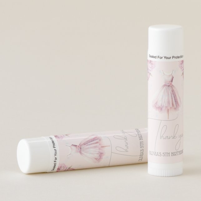 Dusty Pink Ballerina Birthday Thank you Lip Balm (Front)