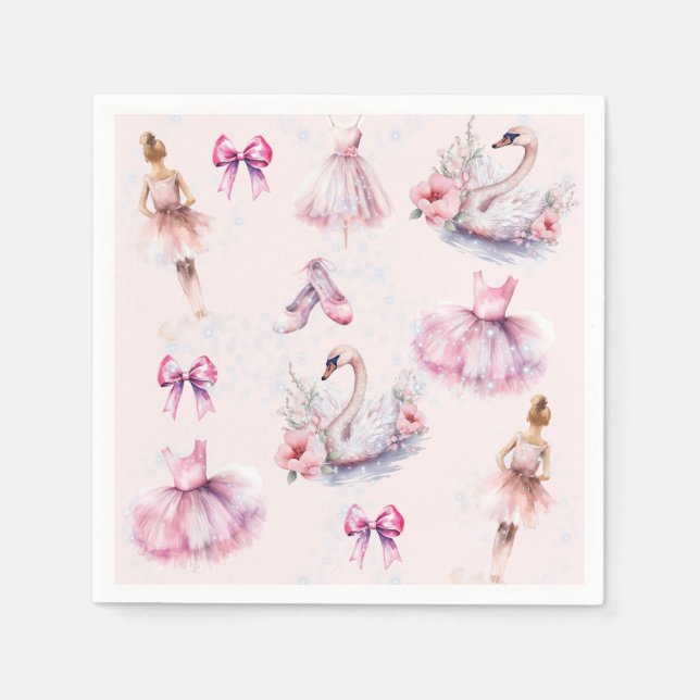 Dusty Pink Ballerina Birthday With Glitter Napkins (Front)