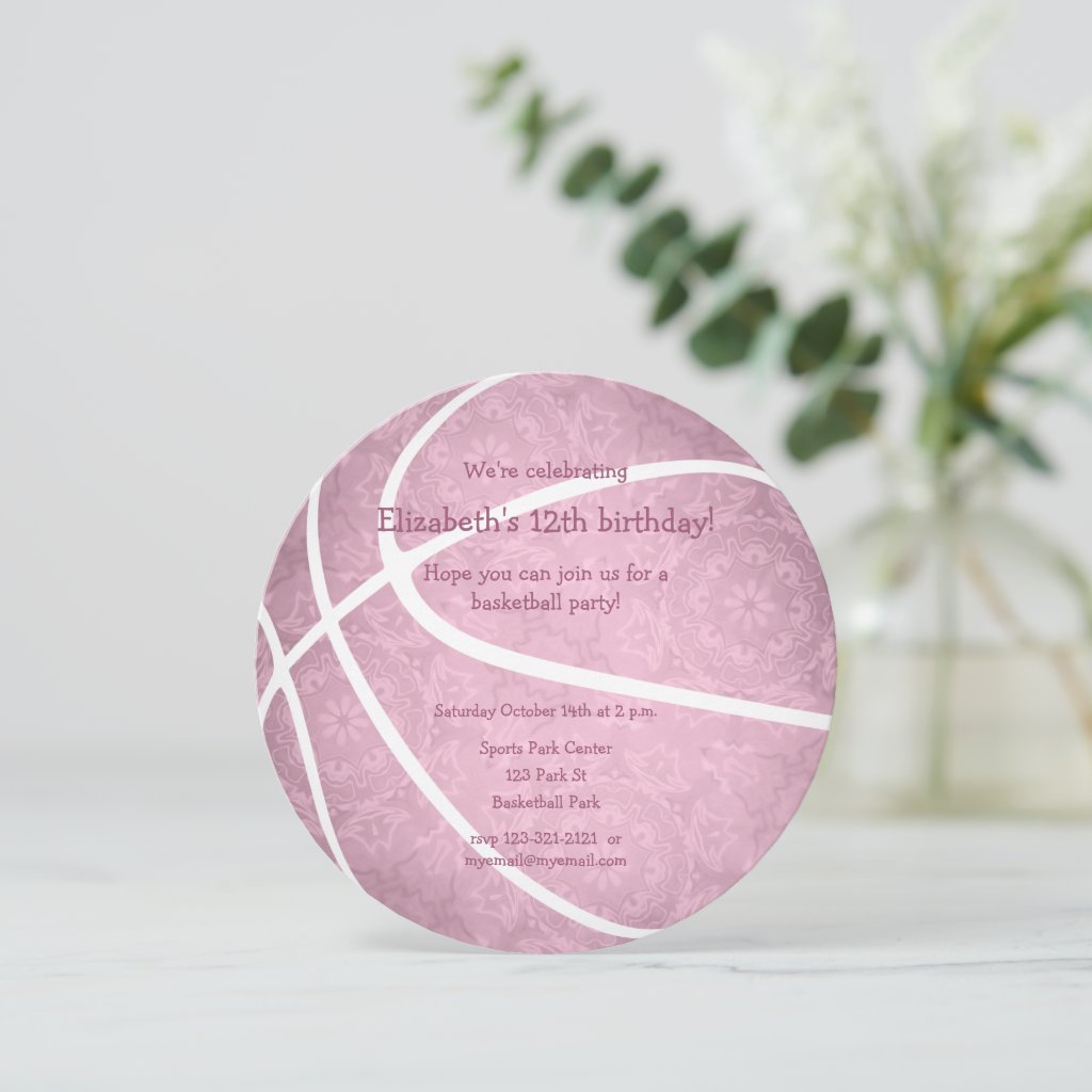 dusty pink basketball birthday sports party announcement