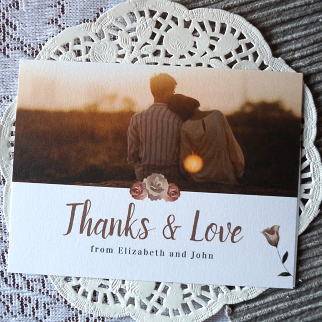 Dusty Pink Beige Roses Botanical Wedding Thank You Card (Creator Uploaded)