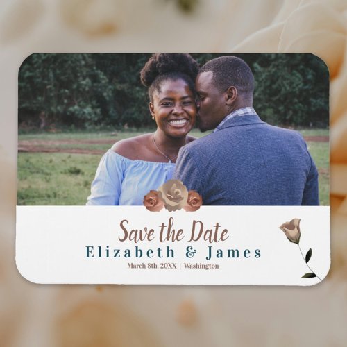 Dusty Pink Beige Roses Save the Date Magnet