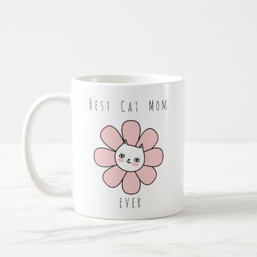 Dusty Pink Best Cat Mom Ever Daisy Cat Coffee Mug