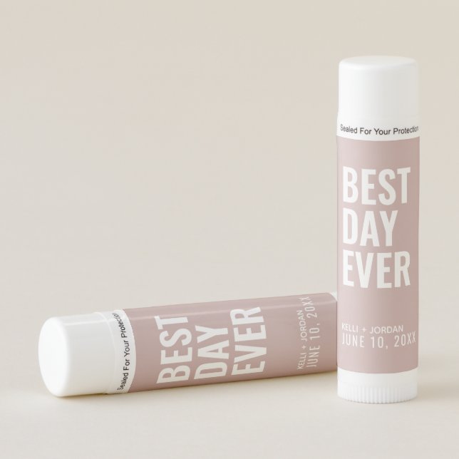 Dusty Pink Best Day Ever Wedding Favor Lip Balm (Front)