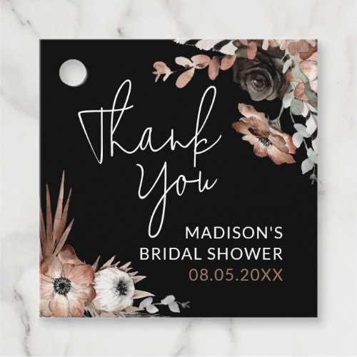 Dusty Pink  Black Floral Bridal Shower Thankyou  Favor Tags