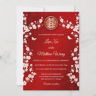 Dusty Pink  Blossom  Chinese Wedding Invitation