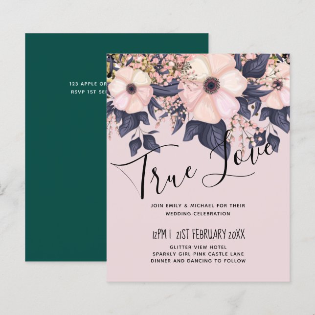 Dusty Pink Blue Floral Wedding Budget (Front/Back)