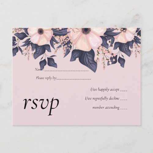 Dusty Pink Blue Floral Wedding Budget Invitation Postcard