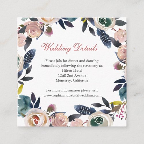 Dusty Pink Blue Floral Wedding Details Enclosure Card