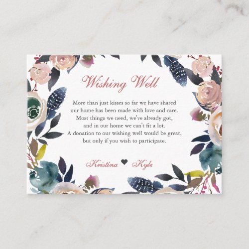 Dusty Pink Blue Floral Wedding Wishing Well Enclosure Card