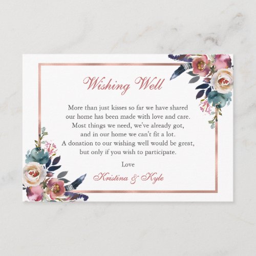 Dusty Pink Blue Floral Wishing Well Wedding Enclosure Card