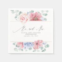 Dusty Pink Blue Flowers Elegant Botanical Mr & Mrs