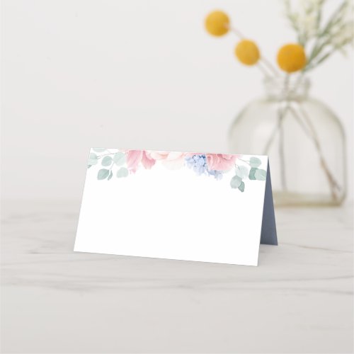 Dusty Pink Blue Flowers Elegant Romantic Wedding Place Card