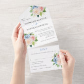 Dusty Pink Blue Hydrangea Floral Wedding All In One Invitation (Tearaway)