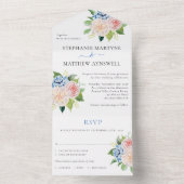 Dusty Pink Blue Hydrangea Floral Wedding All In One Invitation (Inside)