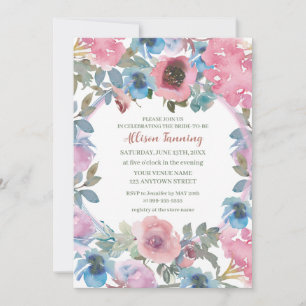 Dusty Pink Blue Rose Watercolor Bridal Shower Invi Invitation