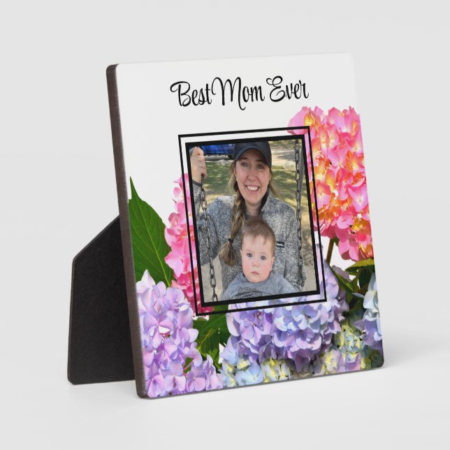 Dusty pink blue yellow green floral Best Mom Ever Plaque (Front)