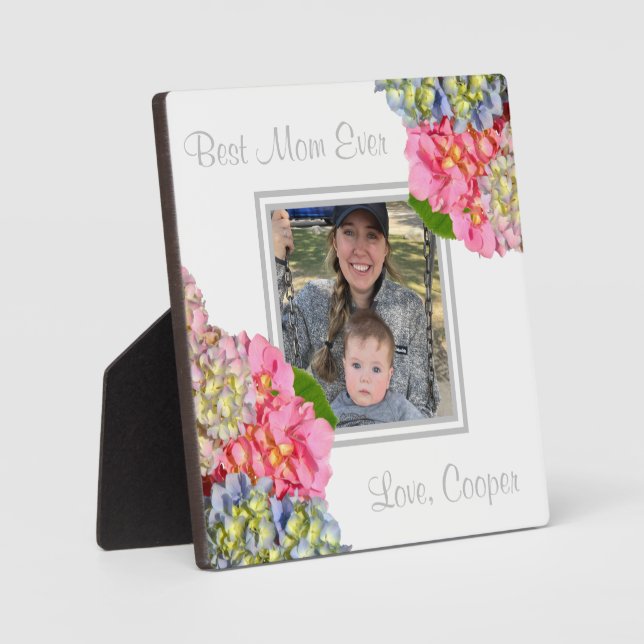 Dusty pink blue yellow green floral Best Mom Ever Plaque (Front)