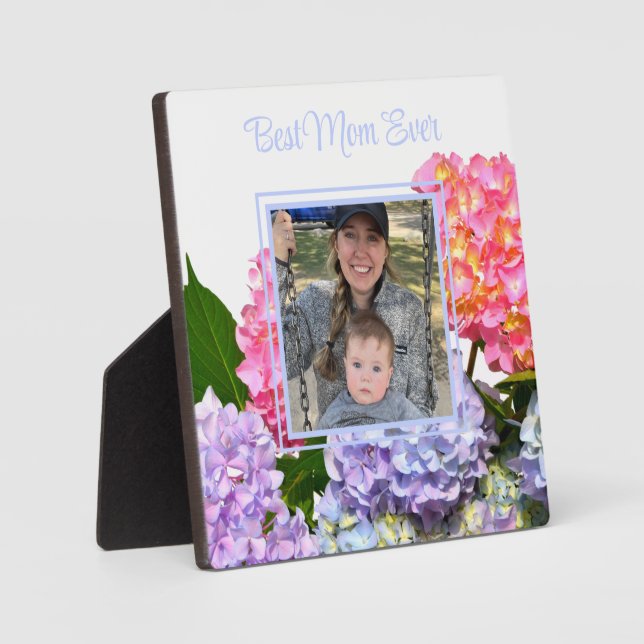 Dusty pink blue yellow green floral Best Mom Ever Plaque (Front)