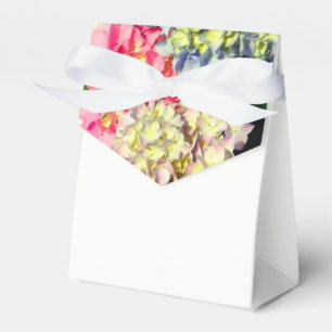 Dusty pink blue yellow green floral hydrangeas favor boxes