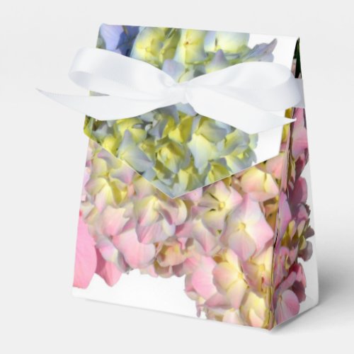 Dusty pink blue yellow green floral hydrangeas  favor boxes