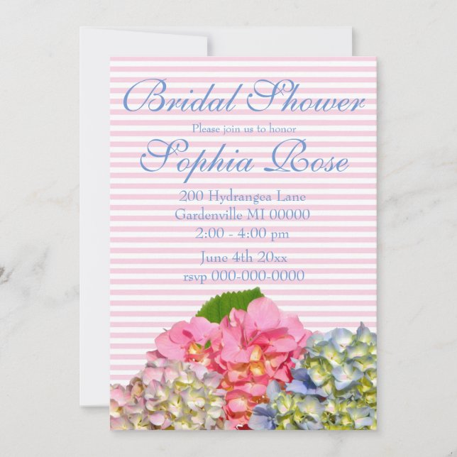 Dusty pink blue yellow green floral hydrangeas  invitation (Front)