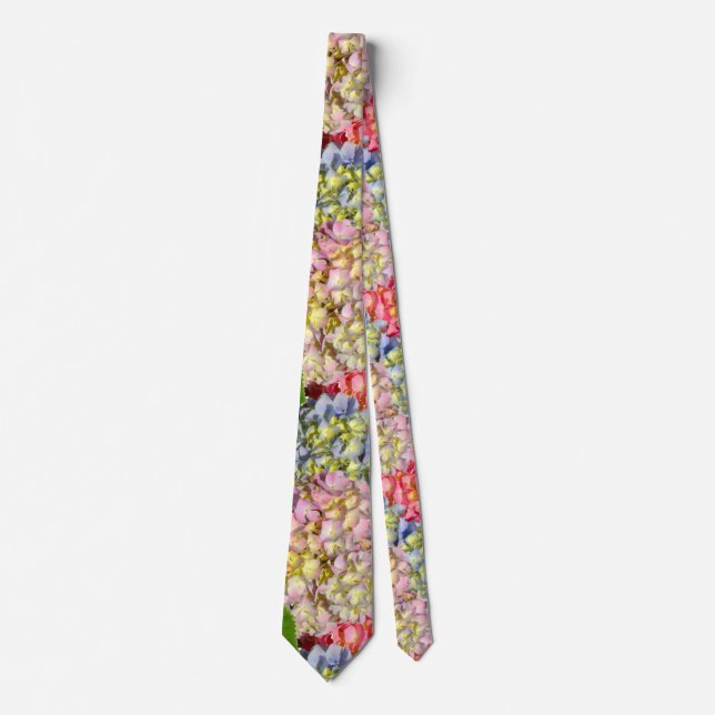 Dusty pink blue yellow green floral hydrangeas  neck tie (Front)