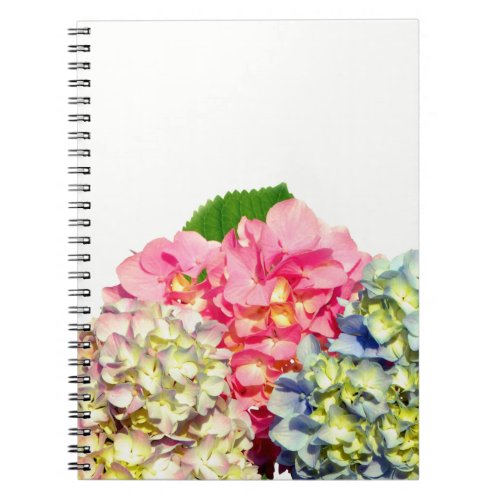 Dusty pink blue yellow green floral hydrangeas  notebook