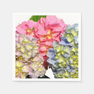 Dusty pink blue yellow green floral hydrangeas paper napkins