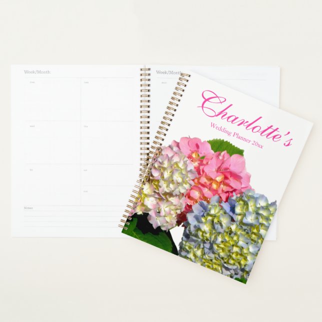 Dusty pink blue yellow green floral hydrangeas  planner (Display)
