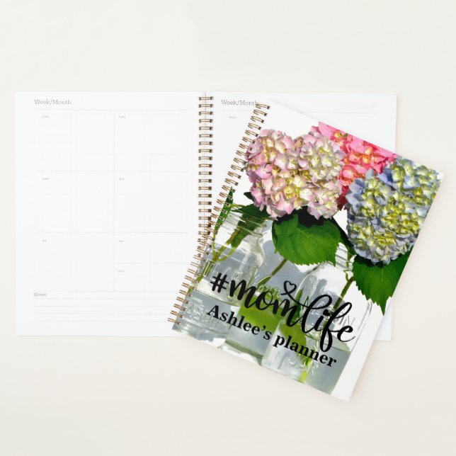 Dusty pink blue yellow green floral hydrangeas  planner (Display)