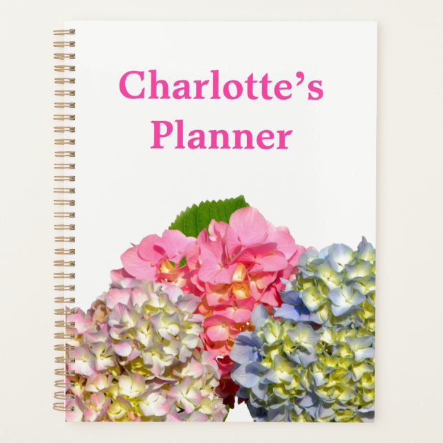 Dusty pink blue yellow green floral hydrangeas  planner (Front)