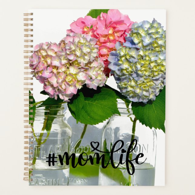 Dusty pink blue yellow green floral hydrangeas planner (Front)