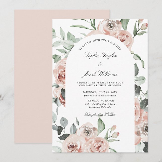 Dusty Pink Blush Floral Eucalyptus Wedding Invitation (Front/Back)