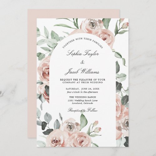 Dusty Pink Blush Floral Eucalyptus Wedding Invitation