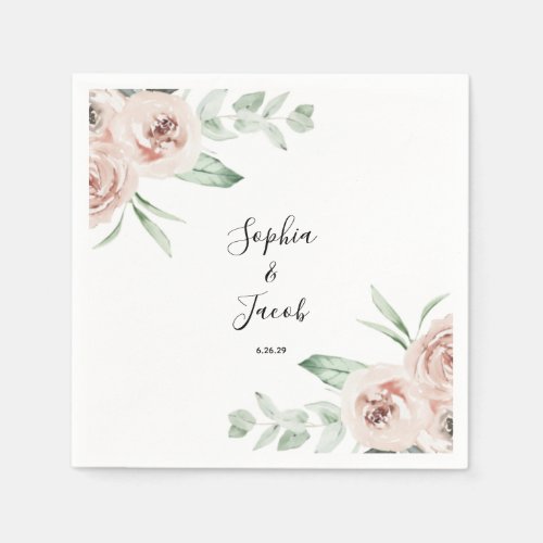 Dusty Pink Blush Floral Eucalyptus Wedding Napkins